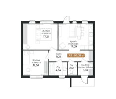 3 ккв (Евро) № 12.3 Корп.: 12 , Секция 1  в ЖК СветЛО