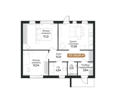 3 ккв (Евро) № 15.9 Корп.: 15 , Секция 1  в ЖК СветЛО