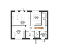 3 ккв (Евро) № 4.2 Корп.: 4 , Секция 1  в ЖК СветЛО