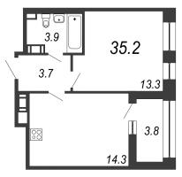 2 ккв (Евро) № 359 Корп.: 1.2 , Секция 11  в ЖК Svetlana Park