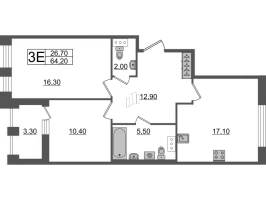 3 ккв (Евро) № 169 Корп.: 2.1 , Секция 5  в ЖК Svetlana Park