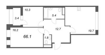 3 ккв (Евро) № 96 Корп.: 2.2 , Секция 3  в ЖК Svetlana Park