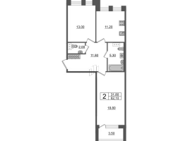 2 ккв № 173 Корп.: 2.1 , Секция 5  в ЖК Svetlana Park