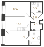 2 ккв № 48 Корп.: В , Секция 1  в ЖК Светоч
