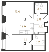 2 ккв № 38 Корп.: В , Секция 1  в ЖК Светоч