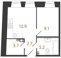 1 ккв № 18 Корп.: Б , Секция 1  в ЖК Светоч