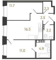 3 ккв (Евро) № 63 Корп.: В , Секция 1  в ЖК Светоч