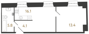 2 ккв (Евро) № 87 Корп.: Е , Секция 1  в ЖК Светоч