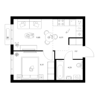 2 ккв (Евро) № 3.2.7 Корп.: 4.1 , Секция 3  в ЖК Таллинский парк