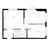 3 ккв (Евро) № 1.7.6 Корп.: 3.3 , Секция 1  в ЖК Таллинский парк