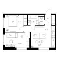2 ккв № 1.1.1 Корп.: 4.2 , Секция 1  в ЖК Таллинский парк