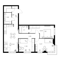 4 ккв (Евро) № 3.6.5 Корп.: 4.1 , Секция 3  в ЖК Таллинский парк