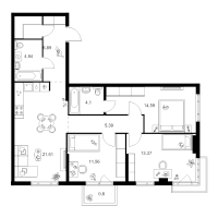 4 ккв (Евро) № 3.8.5 Корп.: 4.1 , Секция 3  в ЖК Таллинский парк