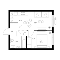 2 ккв (Евро) № 2.2.4 Корп.: 4.1 , Секция 2  в ЖК Таллинский парк