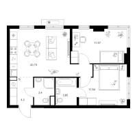 3 ккв (Евро) № 1.2.10 Корп.: 4.1 , Секция 1  в ЖК Таллинский парк