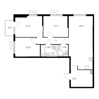 4 ккв (Евро) № 1.12.5 Корп.: 3.2 , Секция 1  в ЖК Таллинский парк