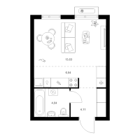 Студия № 3.8.4 Корп.: 4.1 , Секция 3  в ЖК Таллинский парк