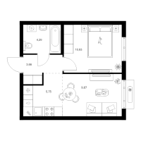 2 ккв (Евро) № 1.5.8 Корп.: 4.1 , Секция 1  в ЖК Таллинский парк