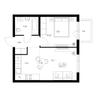 2 ккв (Евро) № 1.8.7 Корп.: 4.1 , Секция 1  в ЖК Таллинский парк