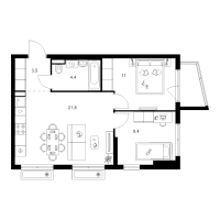 3 ккв (Евро) № 1.3.11 Корп.: 5.3 , Секция 1  в ЖК Таллинский парк