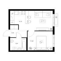 2 ккв (Евро) № 1.7.3 Корп.: 4.2 , Секция 1  в ЖК Таллинский парк