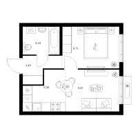 2 ккв (Евро) № 4.2.13 Корп.: 4.1 , Секция 4  в ЖК Таллинский парк