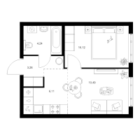2 ккв (Евро) № 1.6.11 Корп.: 4.1 , Секция 1  в ЖК Таллинский парк