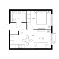 2 ккв (Евро) № 1.3.3 Корп.: 5.2 , Секция 1  в ЖК Таллинский парк