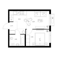 2 ккв (Евро) № 2.4.3 Корп.: 4.1 , Секция 2  в ЖК Таллинский парк