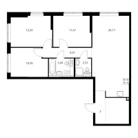 4 ккв (Евро) № 1.1.2 Корп.: 3.3 , Секция 1  в ЖК Таллинский парк