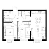 3 ккв (Евро) № 1.2.1 Корп.: 4.1 , Секция 1  в ЖК Таллинский парк