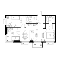 4 ккв (Евро) № 2.3.2 Корп.: 5.2 , Секция 2  в ЖК Таллинский парк