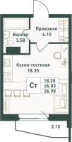 Студия № 369 Корп.: 2 , Секция 1  в ЖК Тандем