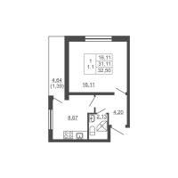 1 ккв № 465 Корп.: 2 , Секция 1  в ЖК Тандем