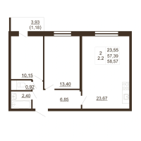 3 ккв (Евро) № 602 Корп.: 2 , Секция 2  в ЖК Тандем