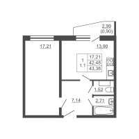 1 ккв № 105 Корп.: 1 , Секция 1  в ЖК Тандем