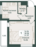 1 ккв № 433 Корп.: 2 , Секция 1  в ЖК Тандем