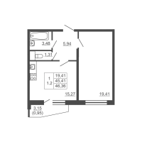 2 ккв (Евро) № 436 Корп.: 2 , Секция 1  в ЖК Тандем