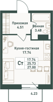 Студия № 390 Корп.: 2 , Секция 1  в ЖК Тандем