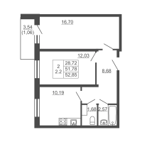 2 ккв № 274 Корп.: 1 , Секция 3  в ЖК Тандем