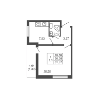 1 ккв № 433 Корп.: 2 , Секция 1  в ЖК Тандем