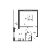 1 ккв № 366 Корп.: 2 , Секция 1  в ЖК Тандем