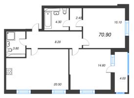3 ккв (Евро) № 14 Корп.: 7 , Секция 1  в ЖК Тайм Сквер