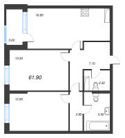 3 ккв (Евро) № 97 Корп.: 9 , Секция 1  в ЖК Тайм Сквер