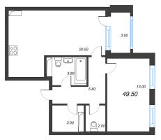 2 ккв (Евро) № 47 Корп.: 10 , Секция 1  в ЖК Тайм Сквер