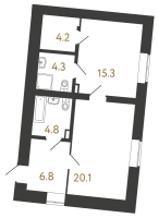 2 ккв (Евро) № 158 Корп.: 5 , Секция 1  в ЖК Типография