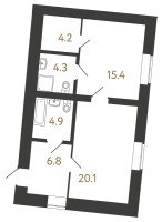 2 ккв (Евро) № 153 Корп.: 5 , Секция 1  в ЖК Типография