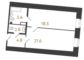 2 ккв (Евро) № 112 Корп.: 3 , Секция 2  в ЖК Типография