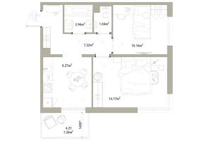 2 ккв № 209 Корп.: 3.2-1 , Секция 3  в ЖК Тишин