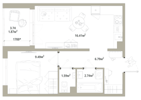 2 ккв (Евро) № 221 Корп.: 3.2-1 , Секция 3  в ЖК Тишин